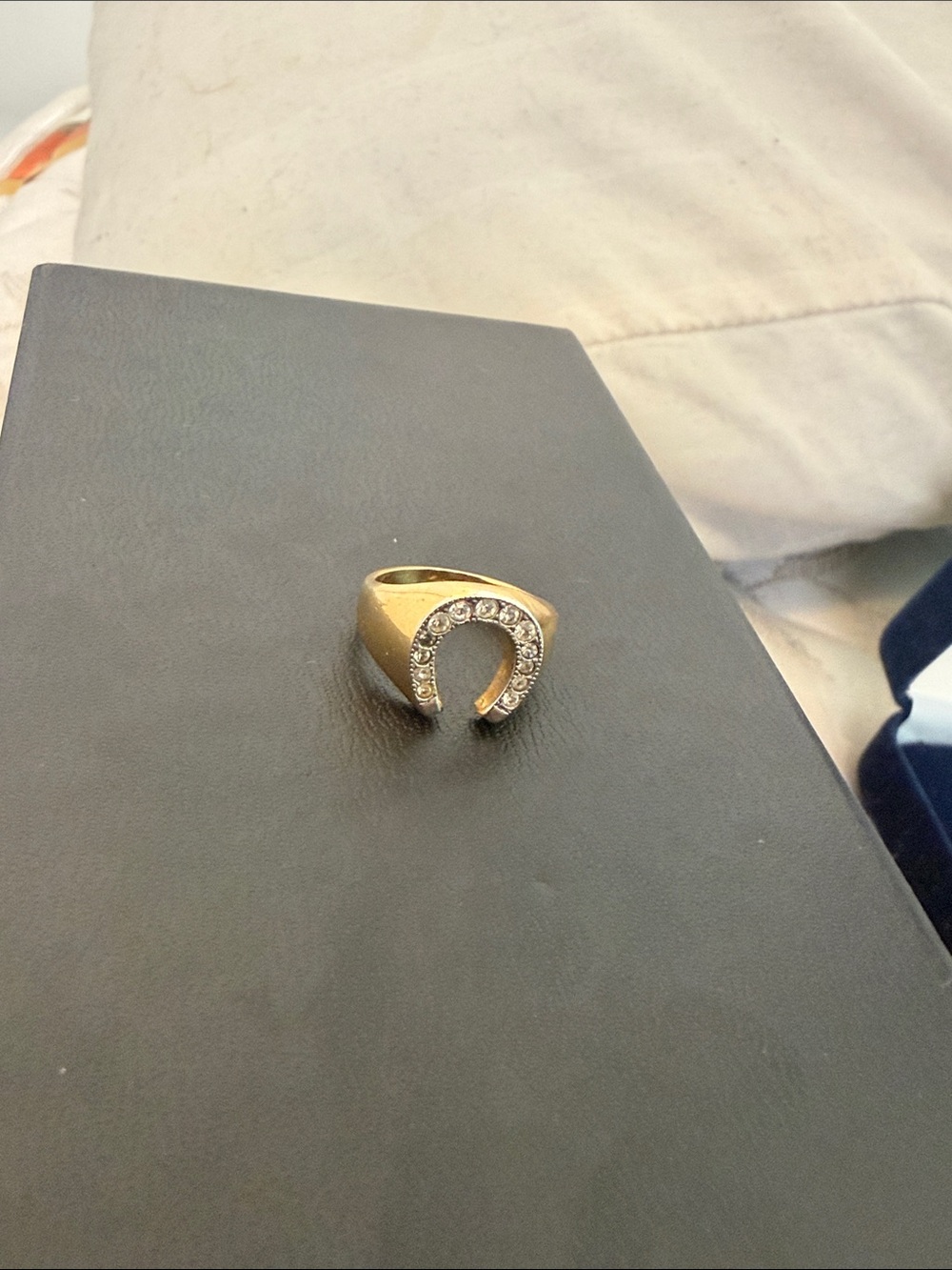 Gold Horseshoe Ring with Clear Crystal Accents vintage gold chain